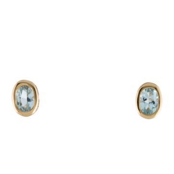 solid gold 14k genuine aquamarine stud earrings - Picture 3 of 7